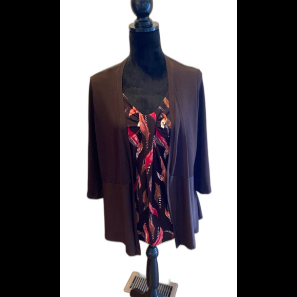 EAST 5th Blouse w/ attached Jacket Size Large Autumn Colors + Stretch 3/4 Sleeve - Picture 1 of 8